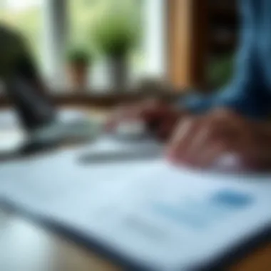 Person reviewing banking documents with a laptop